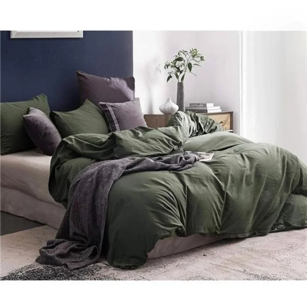 NEW West Elm Dark Green 100% Cotton Boho Queen King Bedding Duvet Sham Case Set